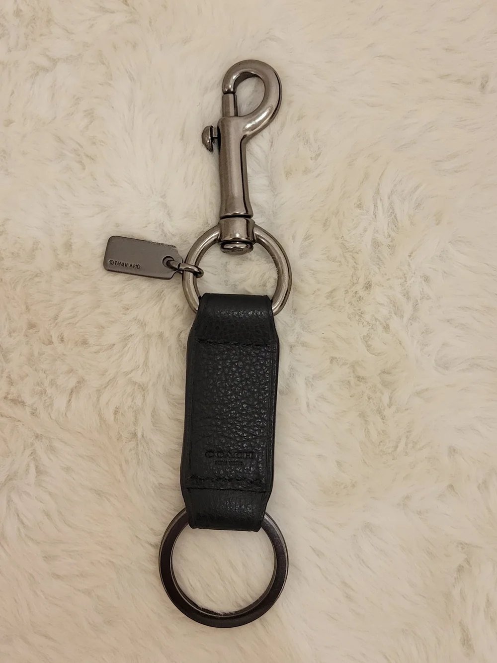 Coach Black Leather Key Fob with Metal Hardware